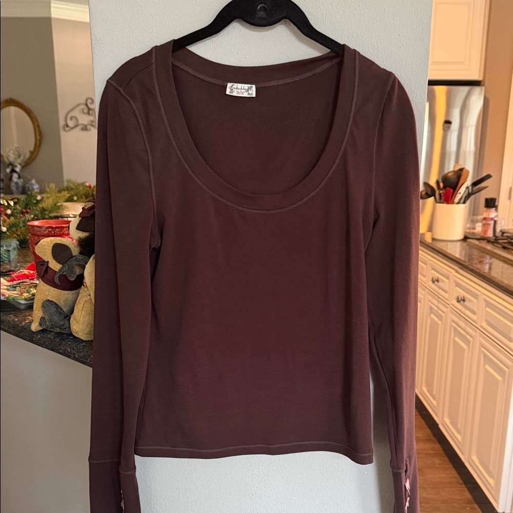 Free People Chocolate Long Sleeve Top